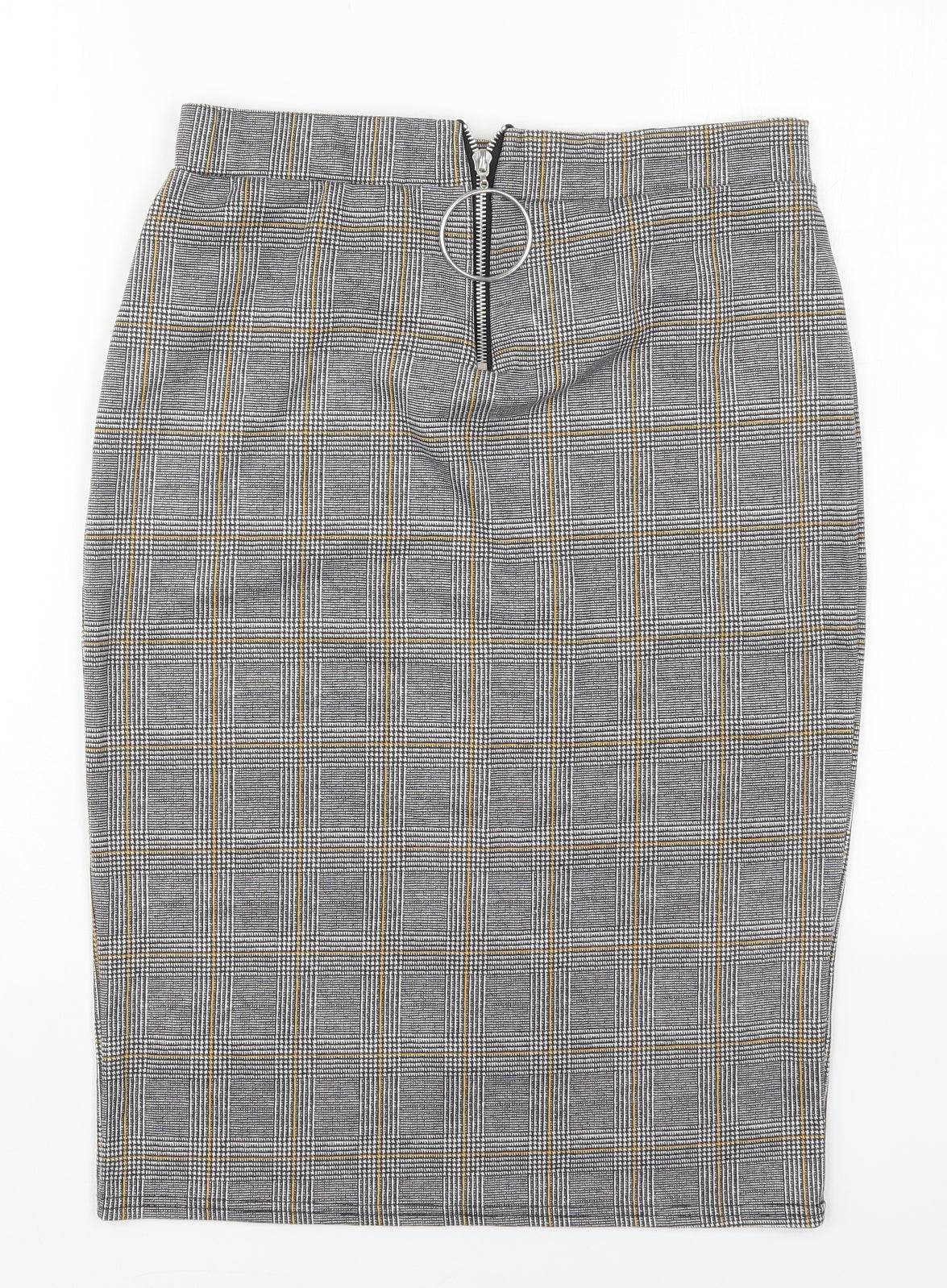 Select Womens Grey Check Polyester Straight & Pencil Skirt Size 14   Zip - Yellow