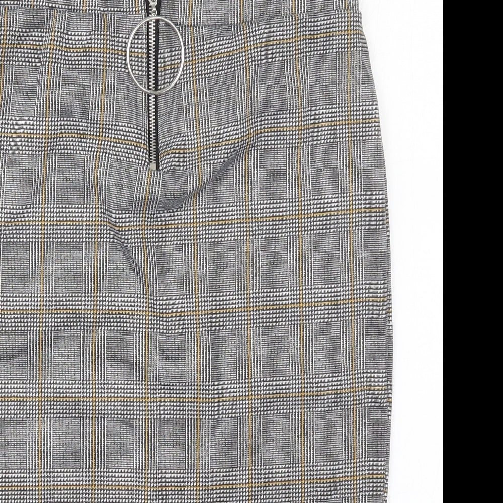 Select Womens Grey Check Polyester Straight & Pencil Skirt Size 14   Zip - Yellow
