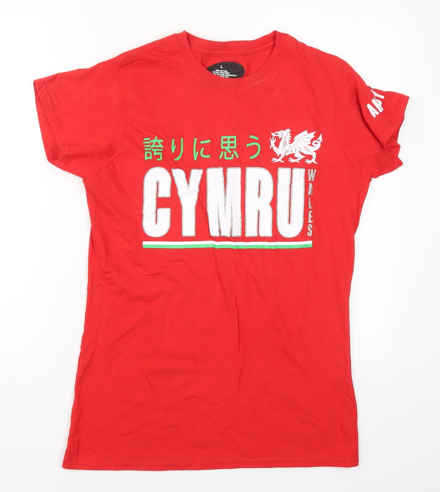 Preworn Womens Red  Cotton Basic T-Shirt Size L Crew Neck - Cymru Wales