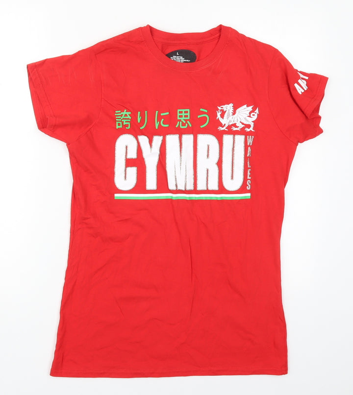 Preworn Womens Red  Cotton Basic T-Shirt Size L Crew Neck - Cymru Wales