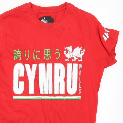 Preworn Womens Red  Cotton Basic T-Shirt Size L Crew Neck - Cymru Wales