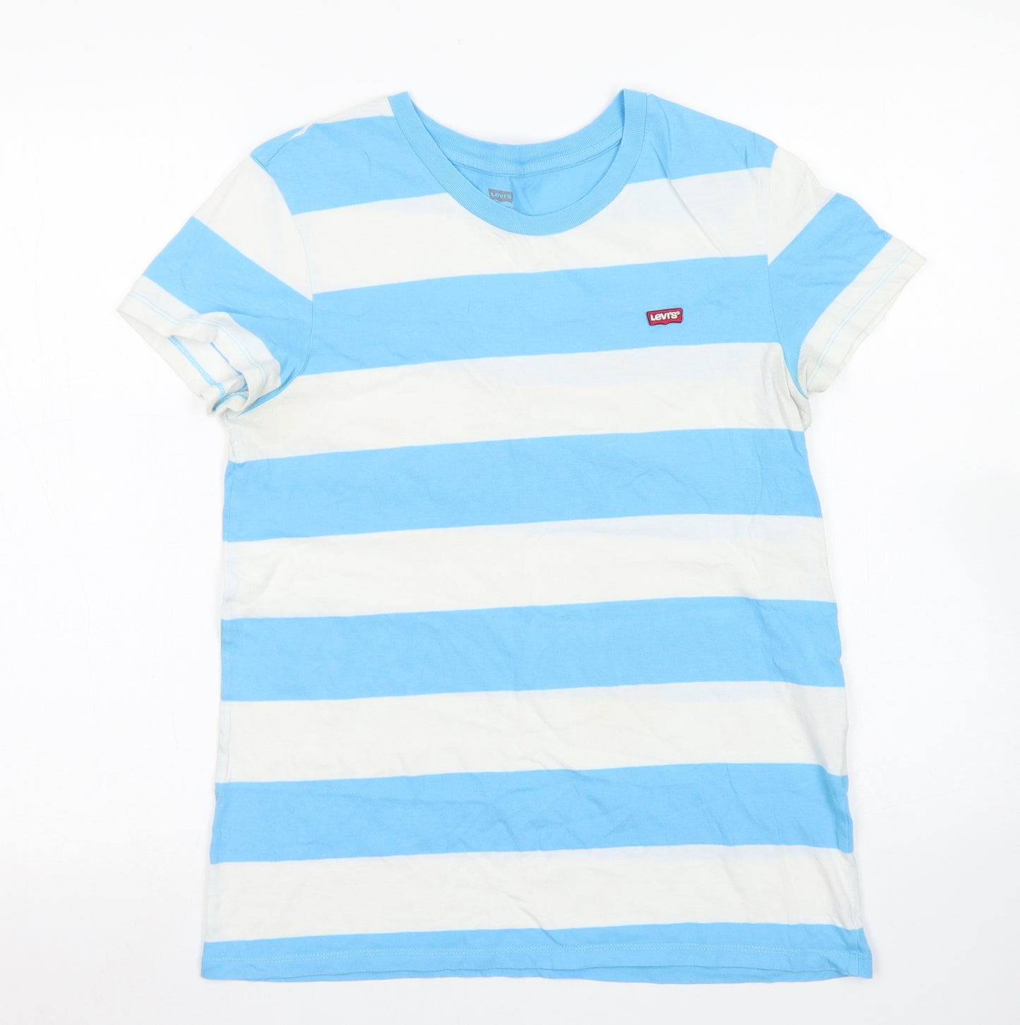 Levi's Womens Blue Striped Cotton Basic T-Shirt Size S Crew Neck
