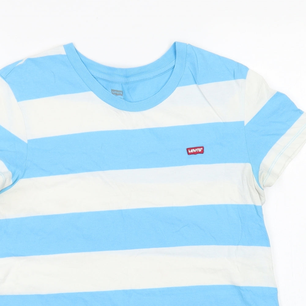 Levi's Womens Blue Striped Cotton Basic T-Shirt Size S Crew Neck