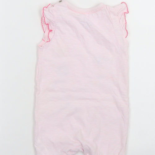 F&F Girls Pink Striped Cotton Romper One-Piece Size 6-9 Months  Snap - Flower Detail