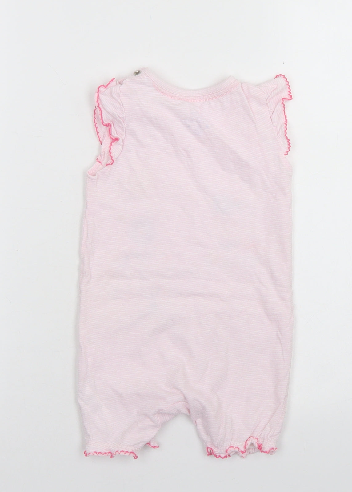 F&F Girls Pink Striped Cotton Romper One-Piece Size 6-9 Months  Snap - Flower Detail