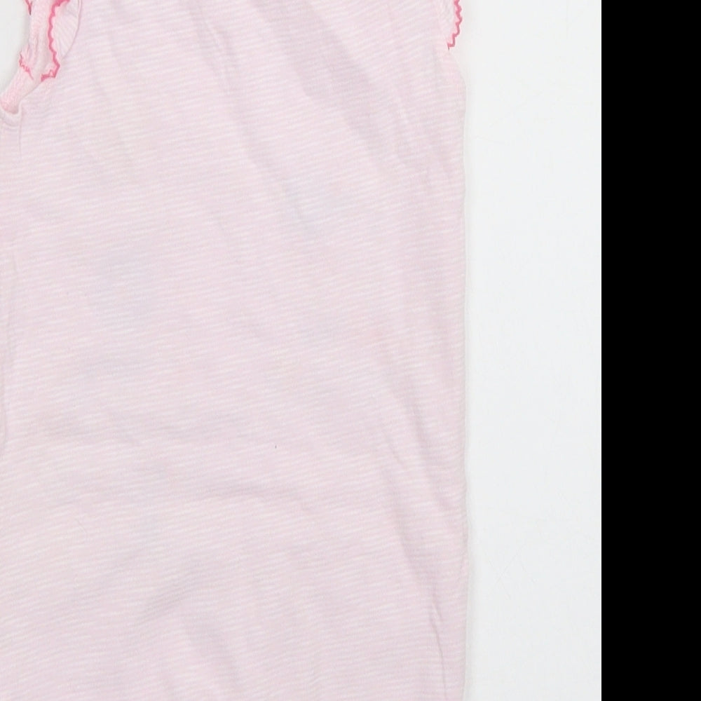 F&F Girls Pink Striped Cotton Romper One-Piece Size 6-9 Months  Snap - Flower Detail