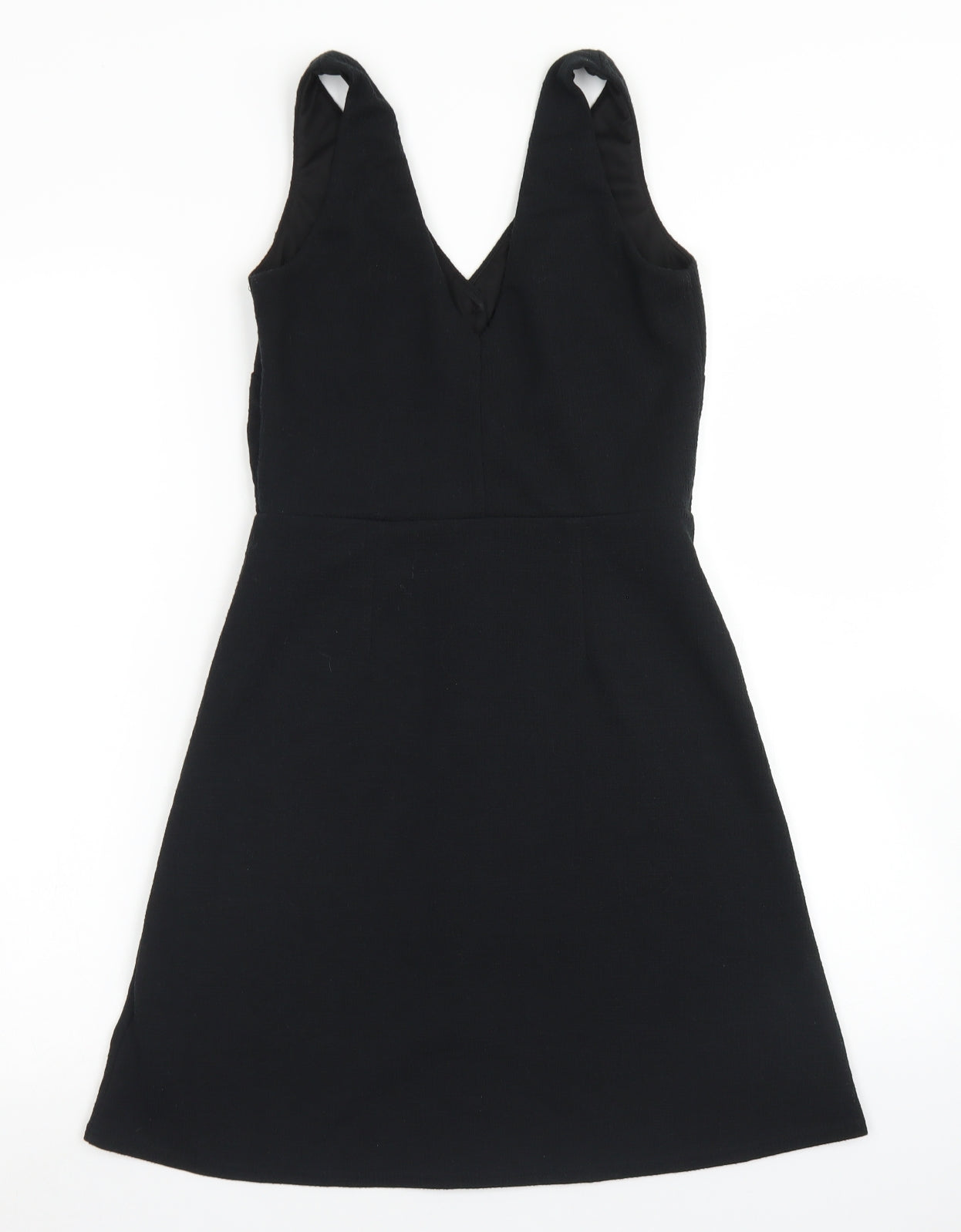 New Look Womens Black  Polyester Pinafore/Dungaree Dress  Size 6  V-Neck Button