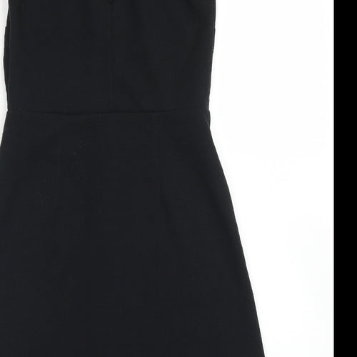 New Look Womens Black  Polyester Pinafore/Dungaree Dress  Size 6  V-Neck Button