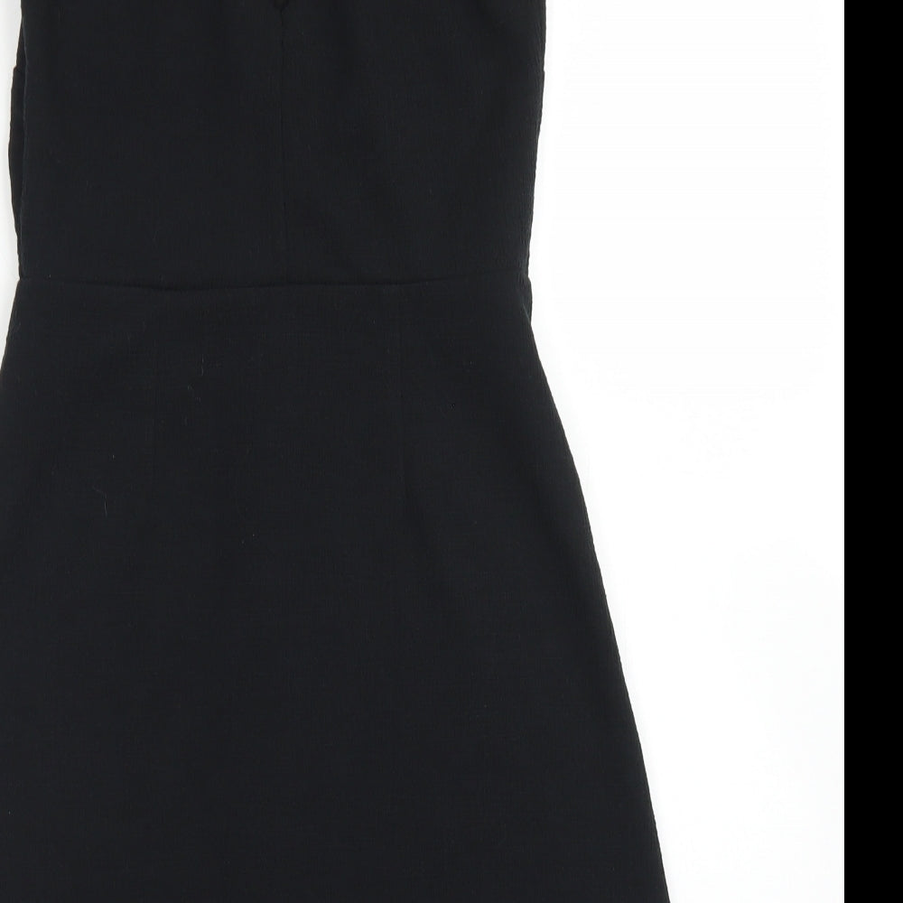New Look Womens Black  Polyester Pinafore/Dungaree Dress  Size 6  V-Neck Button