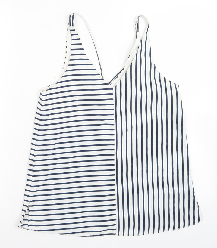 Topshop Womens Blue Striped Polyester Camisole Blouse Size 8 V-Neck