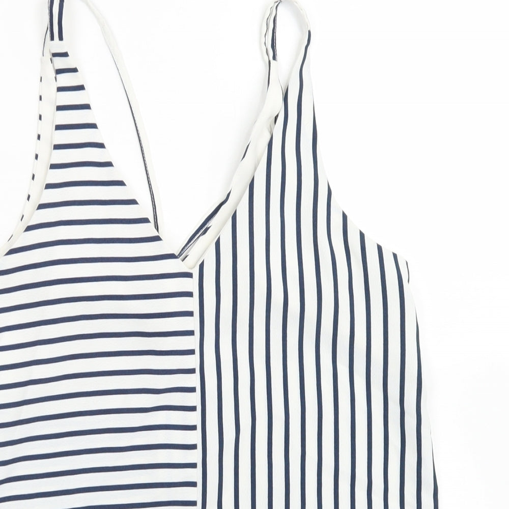 Topshop Womens Blue Striped Polyester Camisole Blouse Size 8 V-Neck