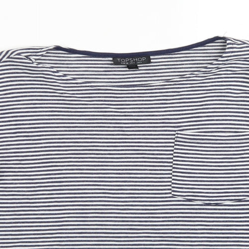 Topshop Womens Blue Striped Viscose Cropped T-Shirt Size 6 Crew Neck - Chest Pocket