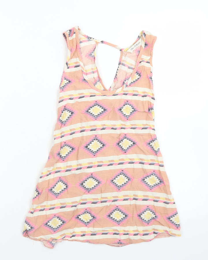 Miss Selfridge Womens Pink Argyle/Diamond Viscose Basic Blouse Size 6 Round Neck - Open Back