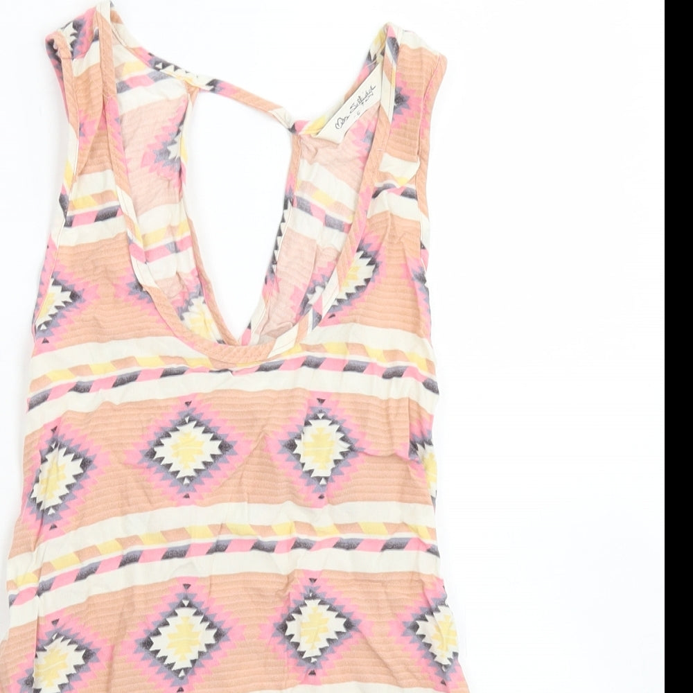 Miss Selfridge Womens Pink Argyle/Diamond Viscose Basic Blouse Size 6 Round Neck - Open Back