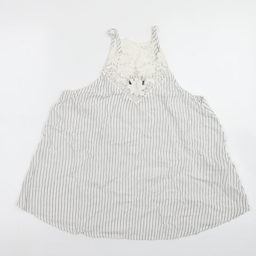 New Look Womens White Striped Viscose Camisole Blouse Size 8 Square Neck