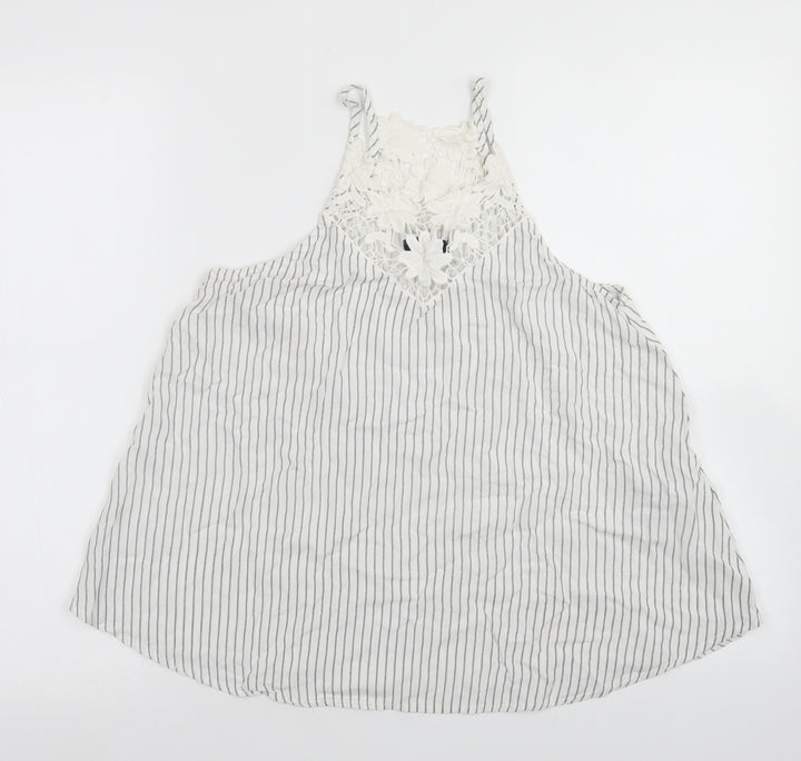 New Look Womens White Striped Viscose Camisole Blouse Size 8 Square Neck