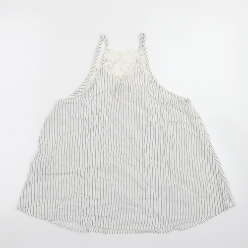 New Look Womens White Striped Viscose Camisole Blouse Size 8 Square Neck