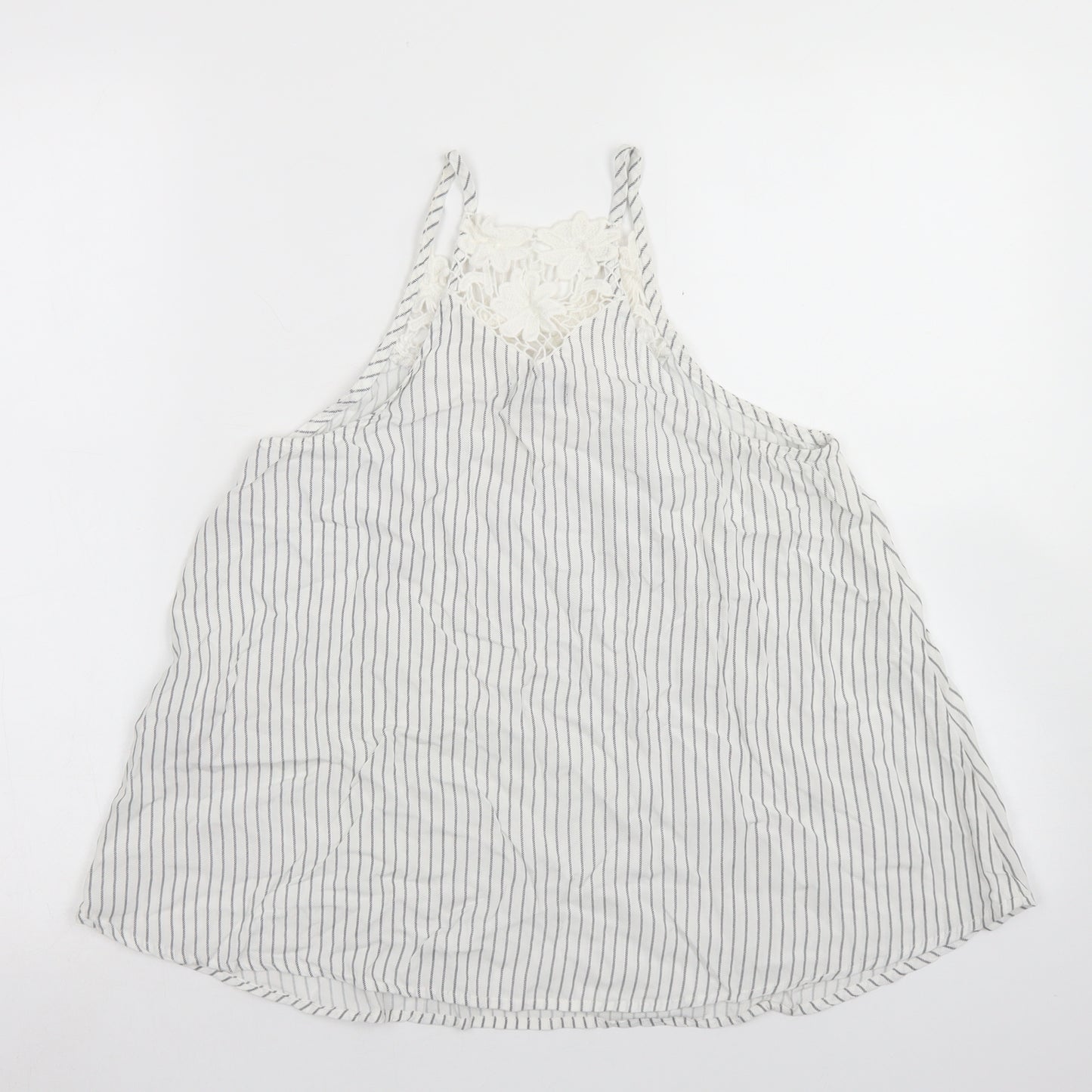 New Look Womens White Striped Viscose Camisole Blouse Size 8 Square Neck