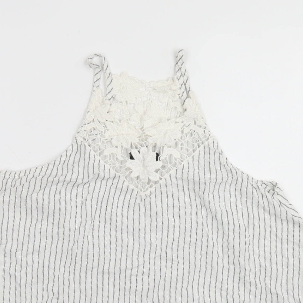 New Look Womens White Striped Viscose Camisole Blouse Size 8 Square Neck