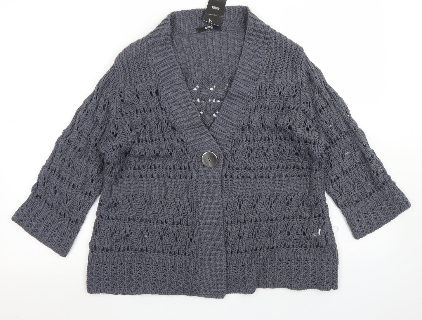 Marks & Spencer Womens Blue V-Neck  Acrylic Cardigan Jumper Size 16