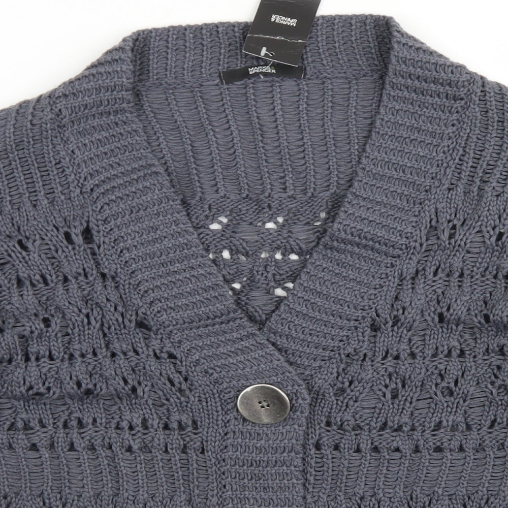 Marks & Spencer Womens Blue V-Neck  Acrylic Cardigan Jumper Size 16