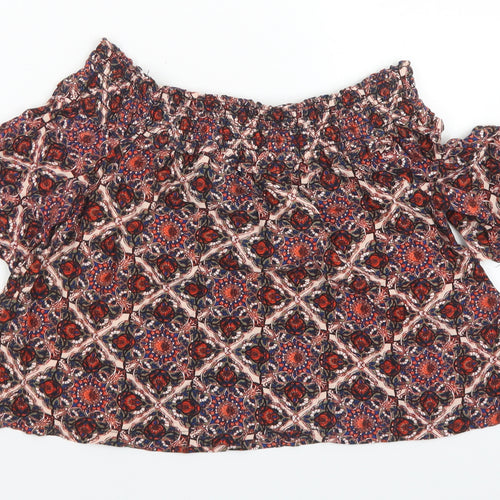 Topshop Womens Red Floral Viscose Cropped Blouse Size 6 Off the Shoulder