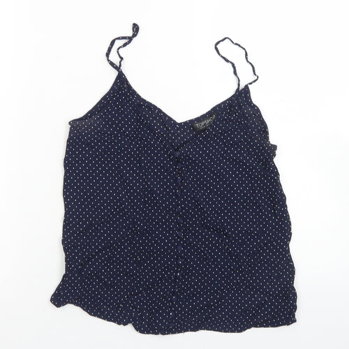 Topshop Womens Blue Polka Dot Viscose Camisole Blouse Size 6 Round Neck