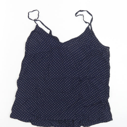 Topshop Womens Blue Polka Dot Viscose Camisole Blouse Size 6 Round Neck