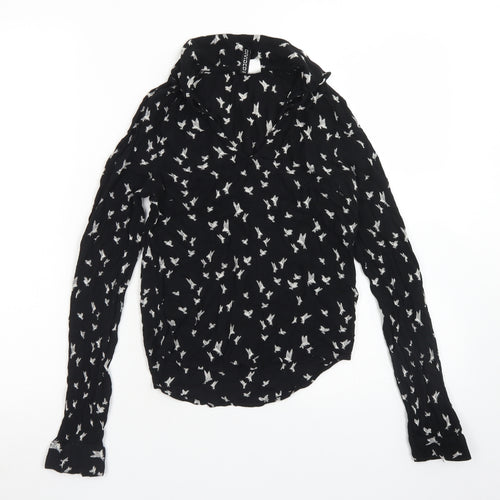 Divided Womens Black Floral Viscose Basic Blouse Size 6 V-Neck