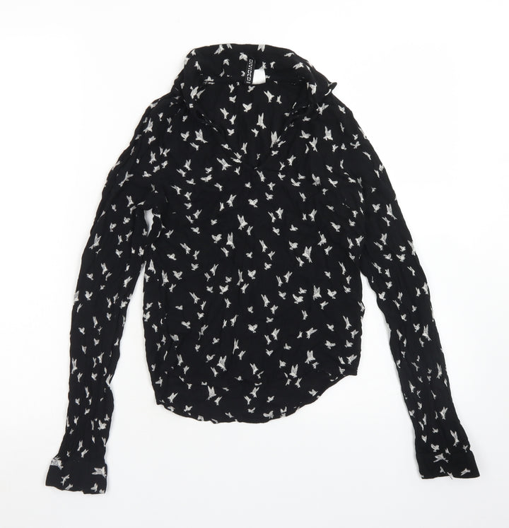 Divided Womens Black Floral Viscose Basic Blouse Size 6 V-Neck