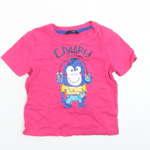 George Boys Pink  Cotton Basic T-Shirt Size 12-18 Months Crew Neck