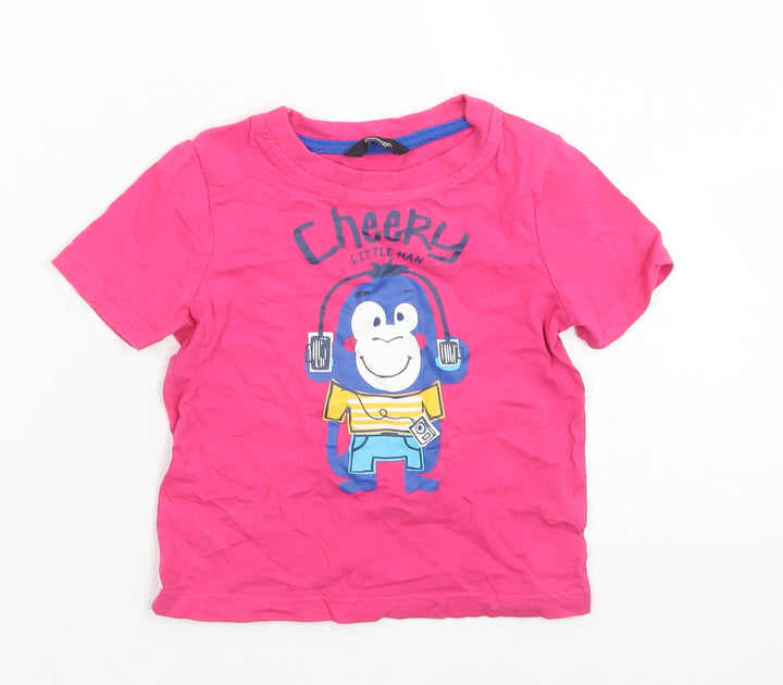 George Boys Pink Cotton Basic T-Shirt Size 12-18 Months Crew Neck