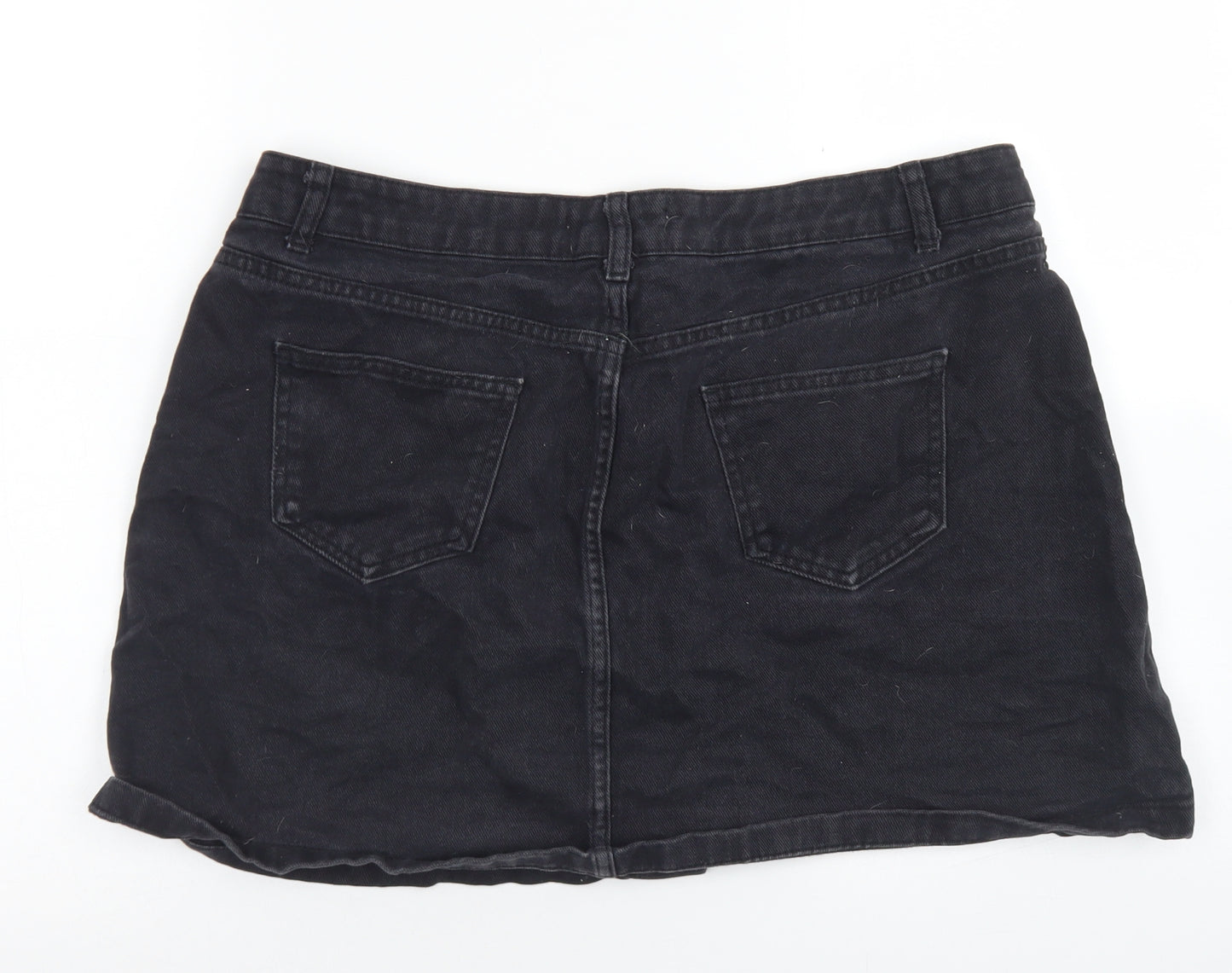 New Look Womens Black  Cotton A-Line Skirt Size 16   Button