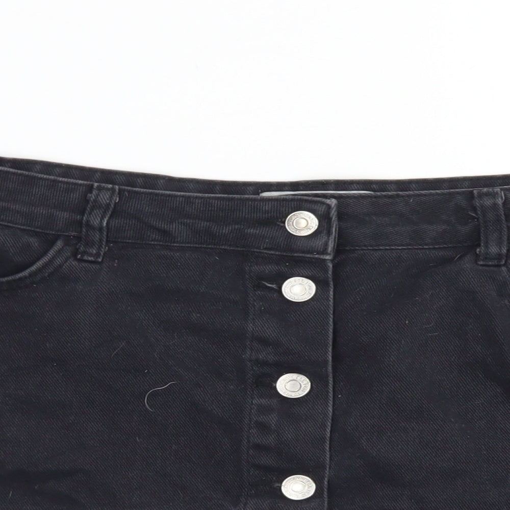 New Look Womens Black  Cotton A-Line Skirt Size 16   Button