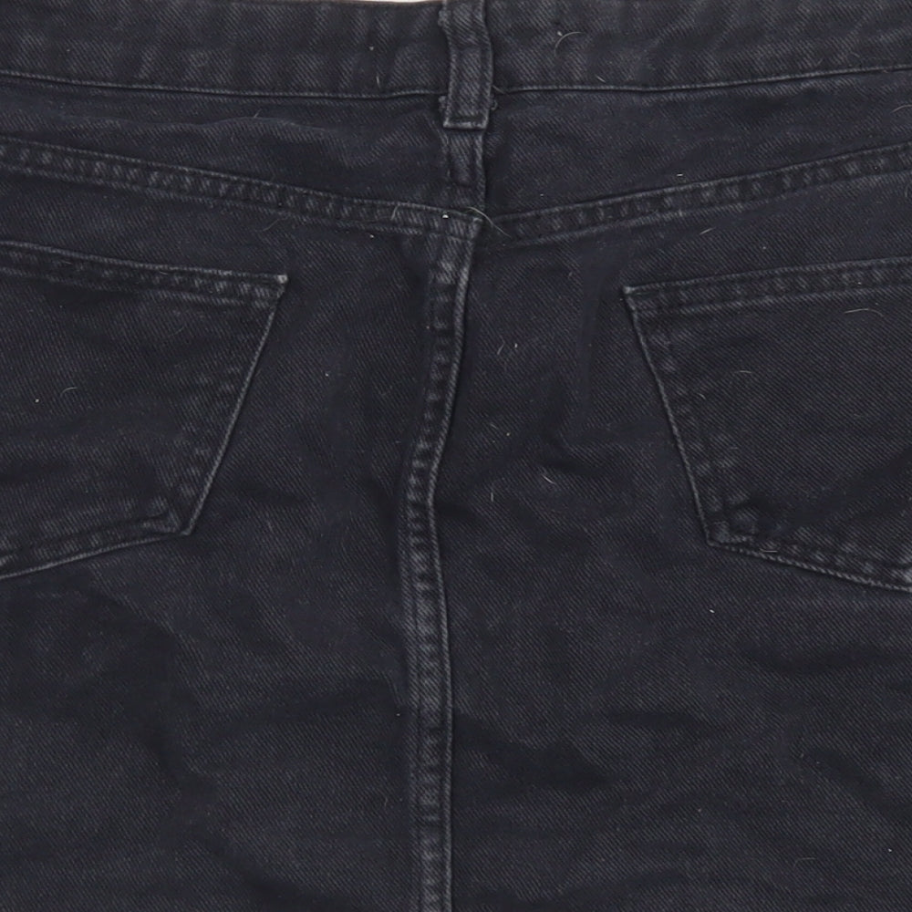 New Look Womens Black  Cotton A-Line Skirt Size 16   Button