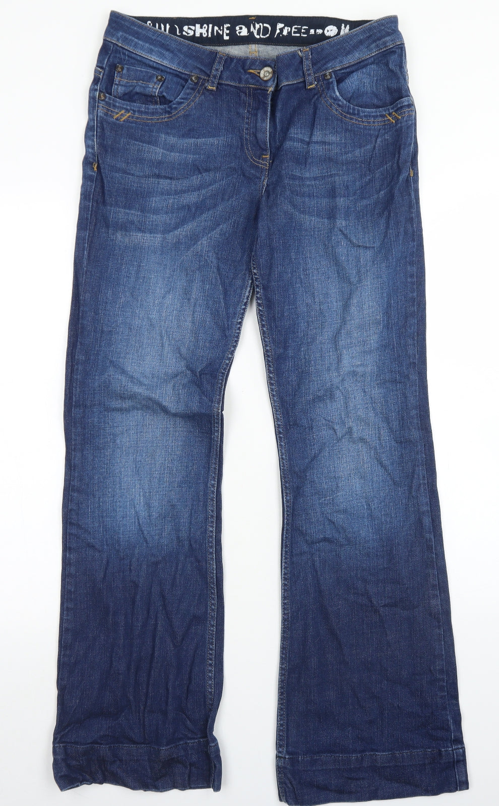 Fat Face Womens Blue  Cotton Flared Jeans Size 12 L32 in Regular Button