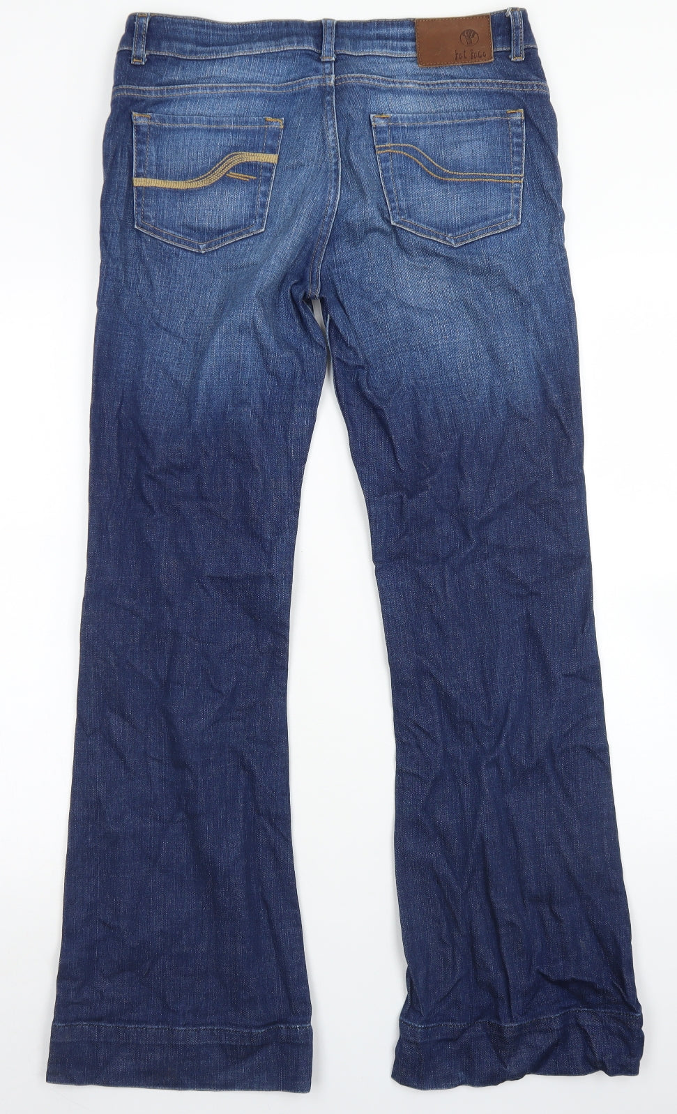 Fat Face Womens Blue  Cotton Flared Jeans Size 12 L32 in Regular Button