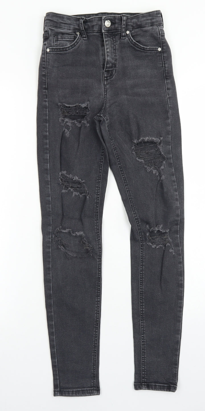 Topshop Womens Black Cotton Skinny Jeans Size 25 in L32 in Regular Button