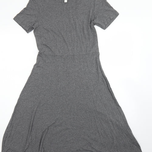 H&M Womens Grey  Viscose Skater Dress  Size M  Crew Neck