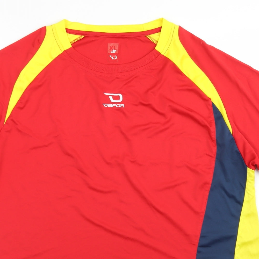 Dafoa Mens Red Colourblock Polyester Basic T-Shirt Size XL Crew Neck