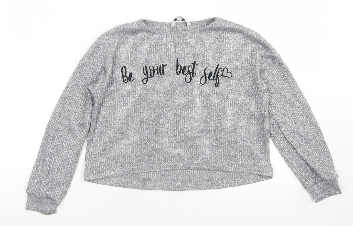 Miss E-vie Girls Grey  Polyester Cropped T-Shirt Size 9-10 Years Crew Neck