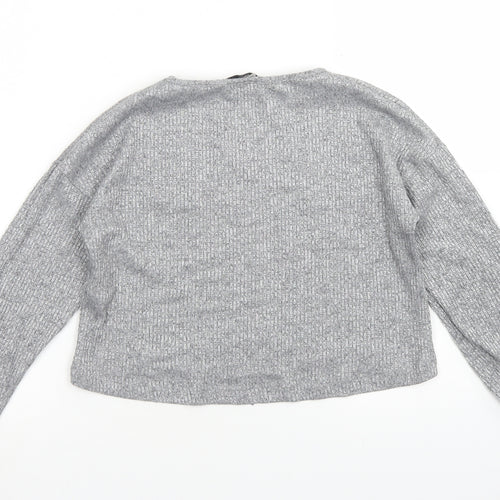 Miss E-vie Girls Grey  Polyester Cropped T-Shirt Size 9-10 Years Crew Neck