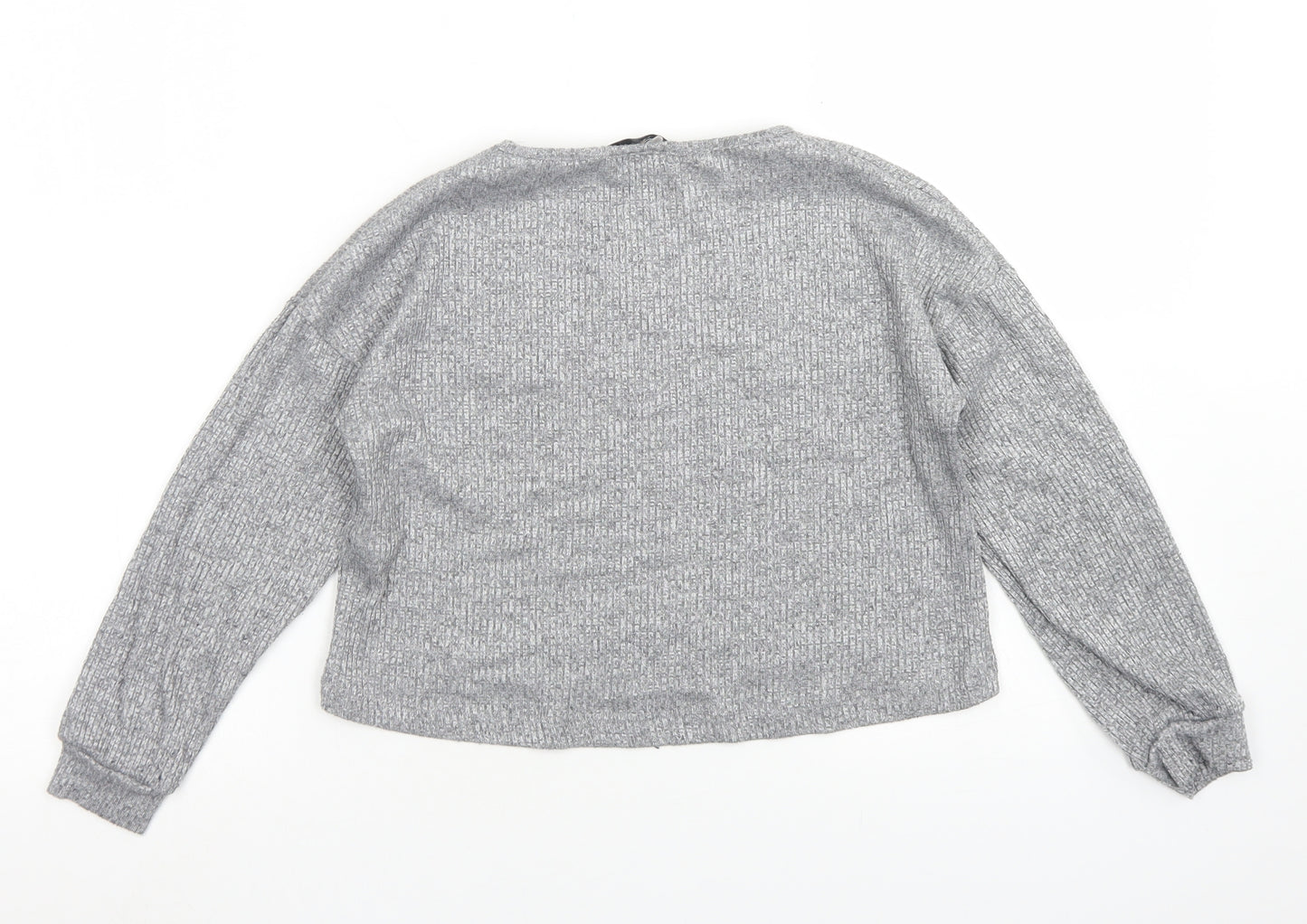 Miss E-vie Girls Grey  Polyester Cropped T-Shirt Size 9-10 Years Crew Neck
