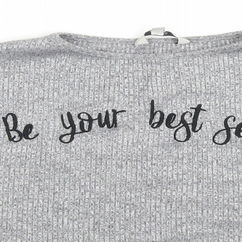 Miss E-vie Girls Grey  Polyester Cropped T-Shirt Size 9-10 Years Crew Neck