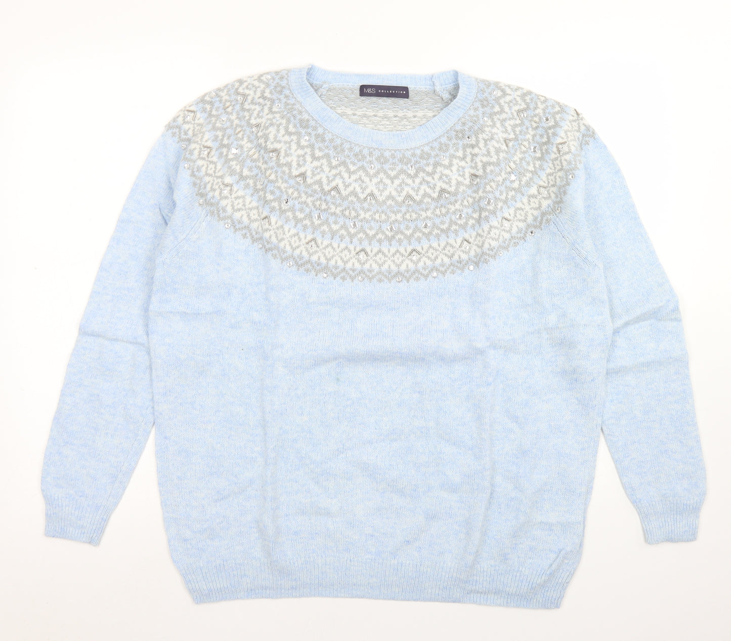 M&S Collection Womens Blue Crew Neck  Viscose Pullover Jumper Size L   - Christmas Jumper