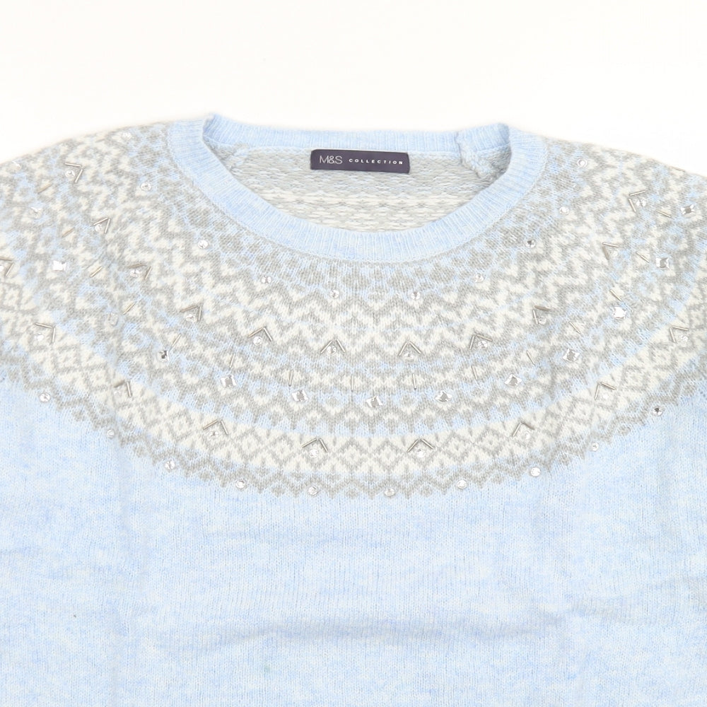 M&S Collection Womens Blue Crew Neck  Viscose Pullover Jumper Size L   - Christmas Jumper