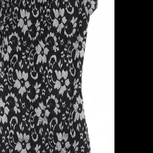 Quiz Womens Black Floral Nylon Bodycon  Size 12  Round Neck
