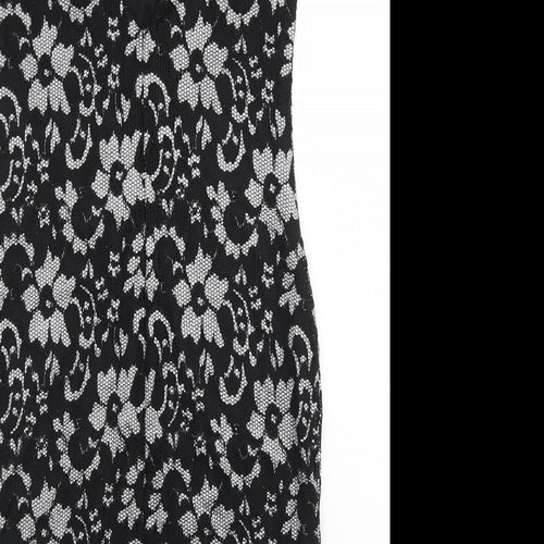 Quiz Womens Black Floral Nylon Bodycon  Size 12  Round Neck