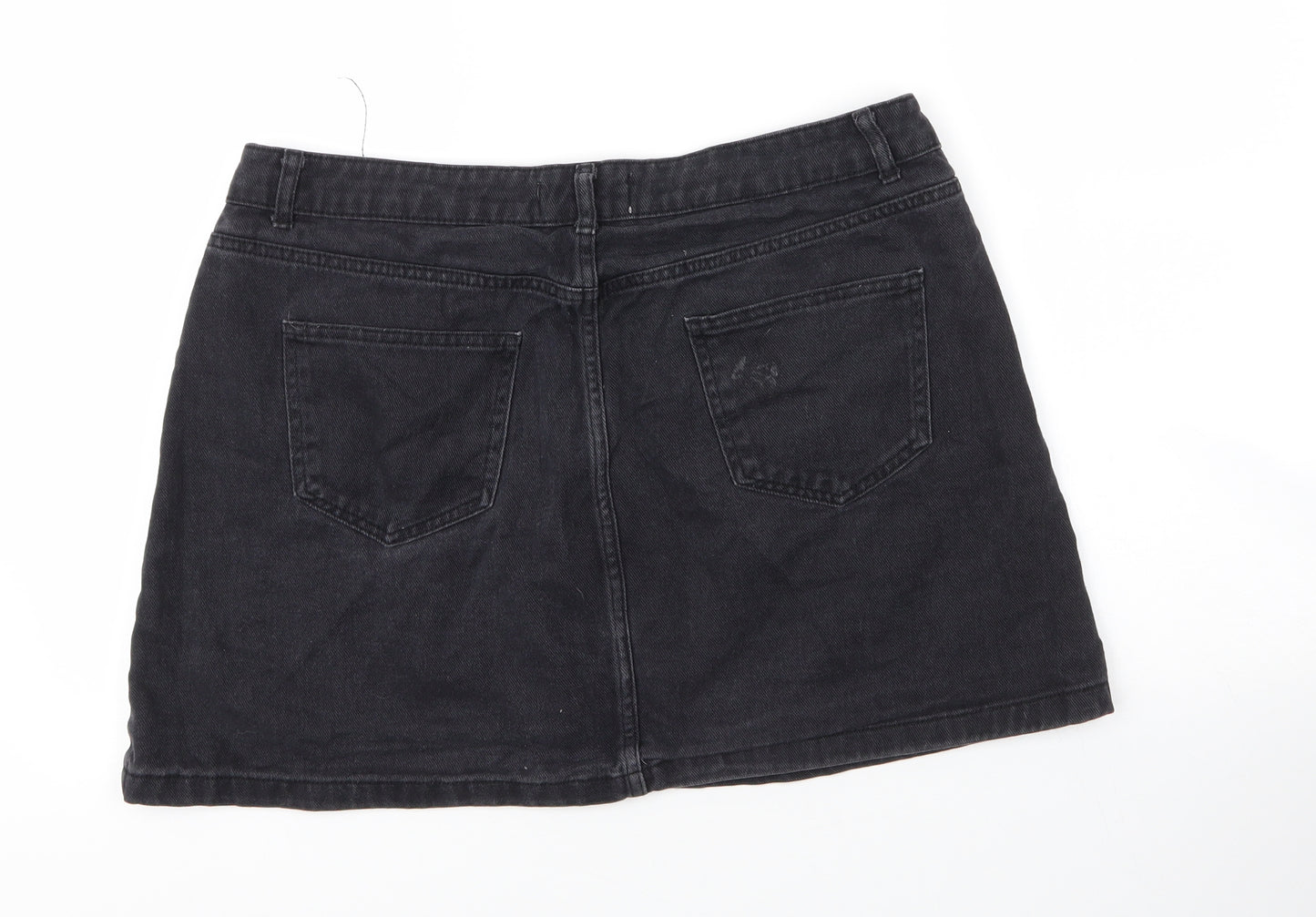 New Look Womens Black  Cotton A-Line Skirt Size 16   Button