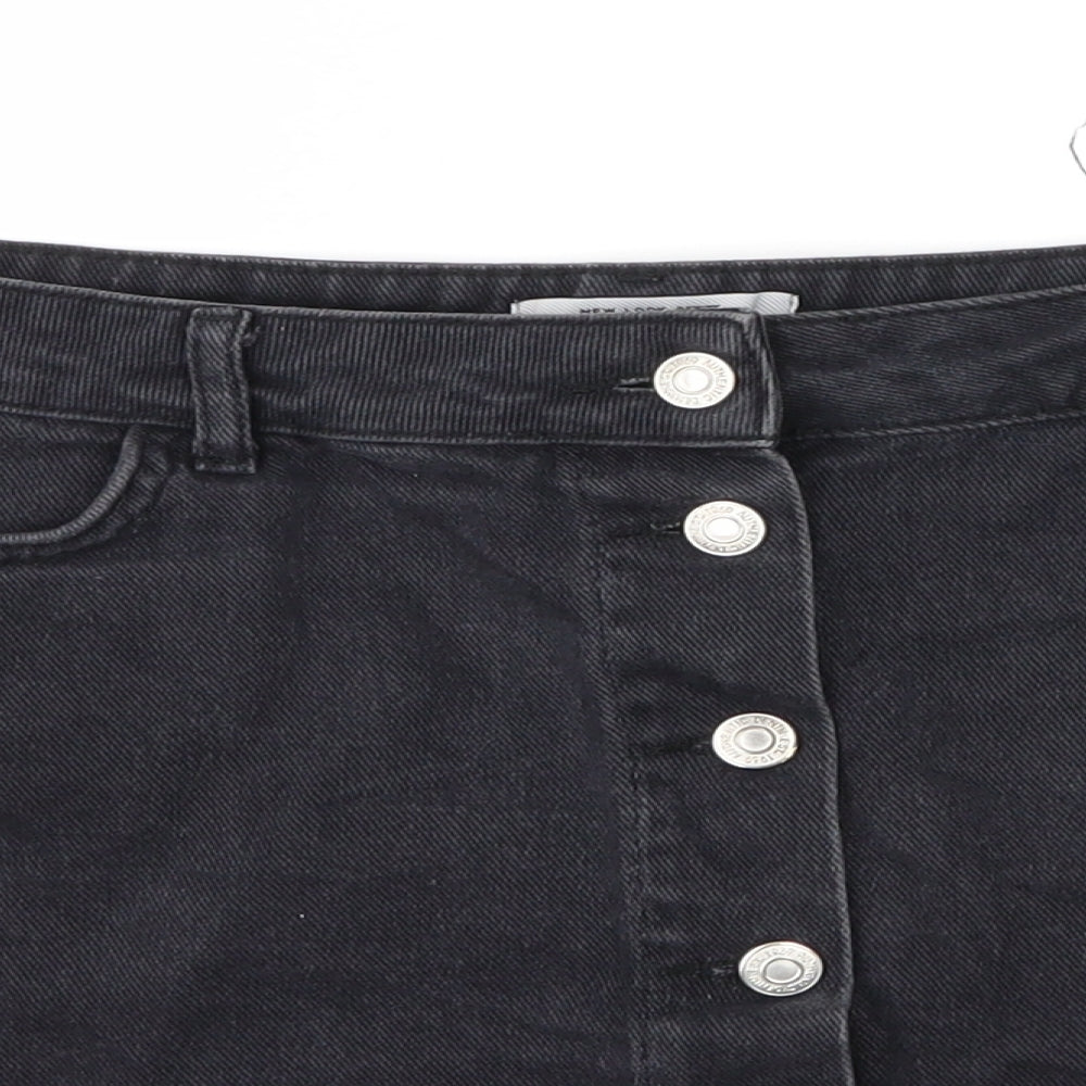 New Look Womens Black  Cotton A-Line Skirt Size 16   Button